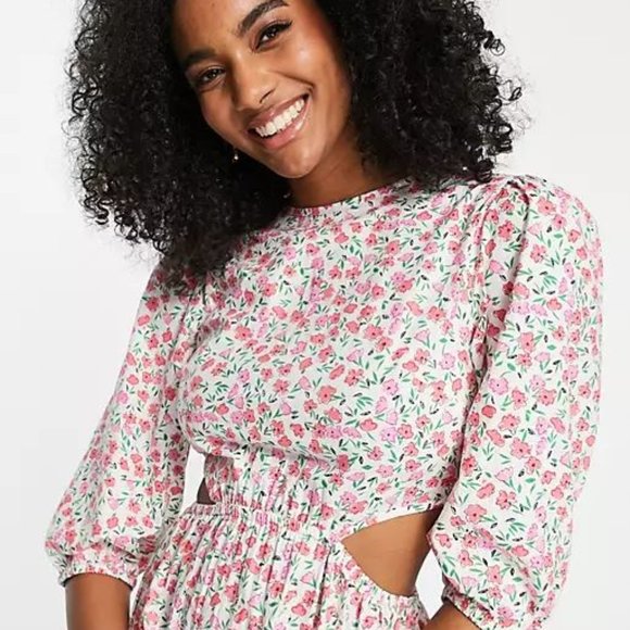 NWT Neon Rose tie back tiered maxi smock dress in pink ditsy floral - Picture 6 of 6